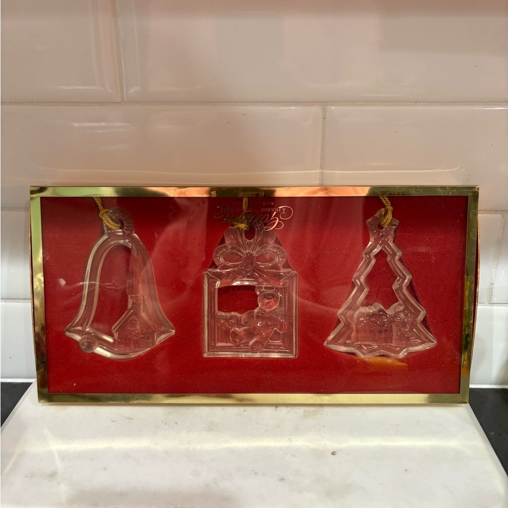 Vintage Gorham Crystal Clear Holiday Ornament Trio